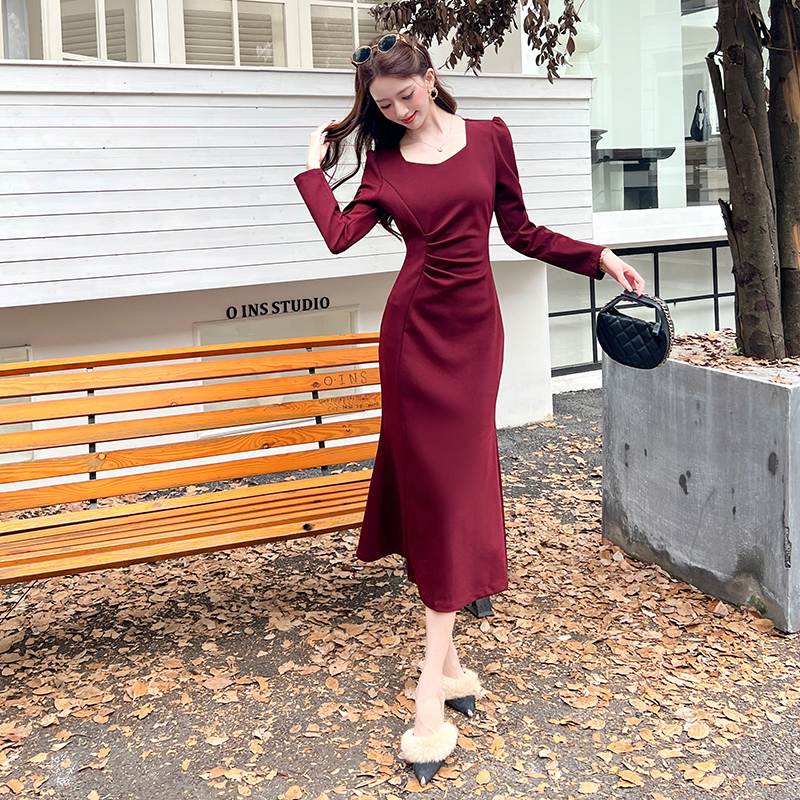 Autumn temperament long dress package hip dress