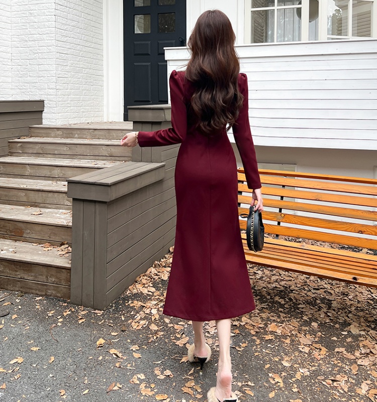 Autumn temperament long dress package hip dress