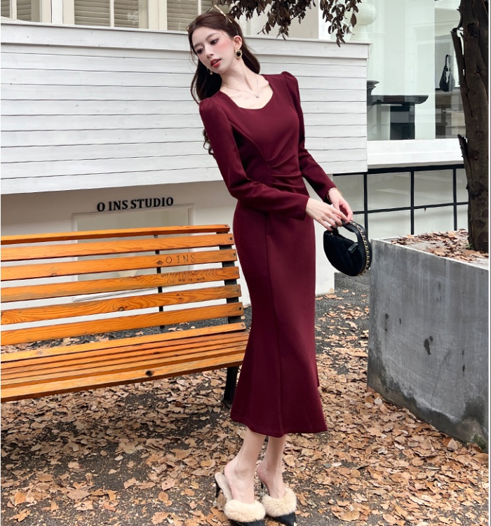 Autumn temperament long dress package hip dress