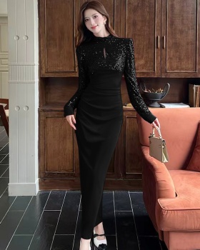 Splice package hip long dress autumn sequins dress