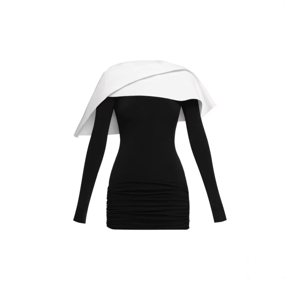 Black temperament tops slim long pants 2pcs set