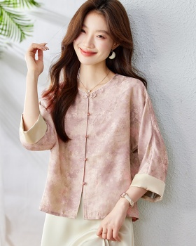 Chinese style summer coat short sleeve thin tops for women