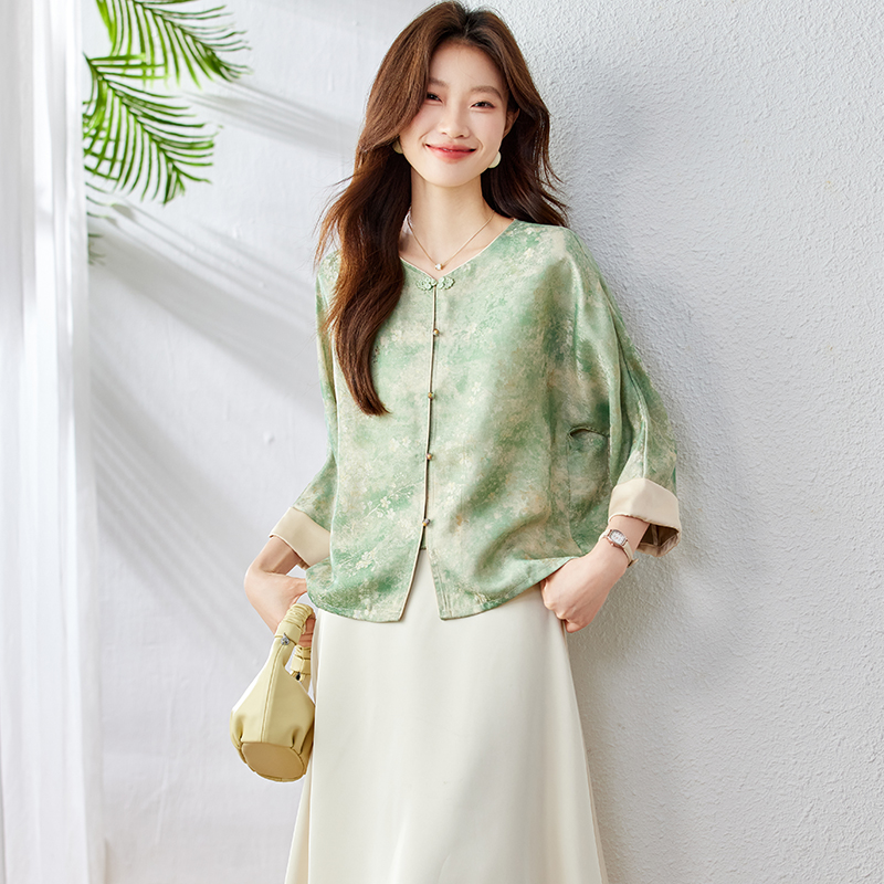 Chinese style summer coat short sleeve thin tops for women