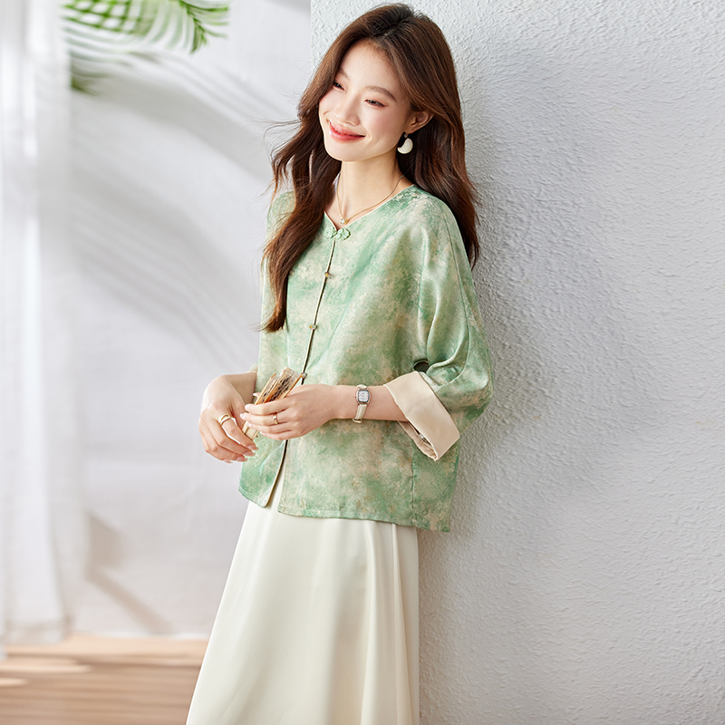 Chinese style summer coat short sleeve thin tops for women