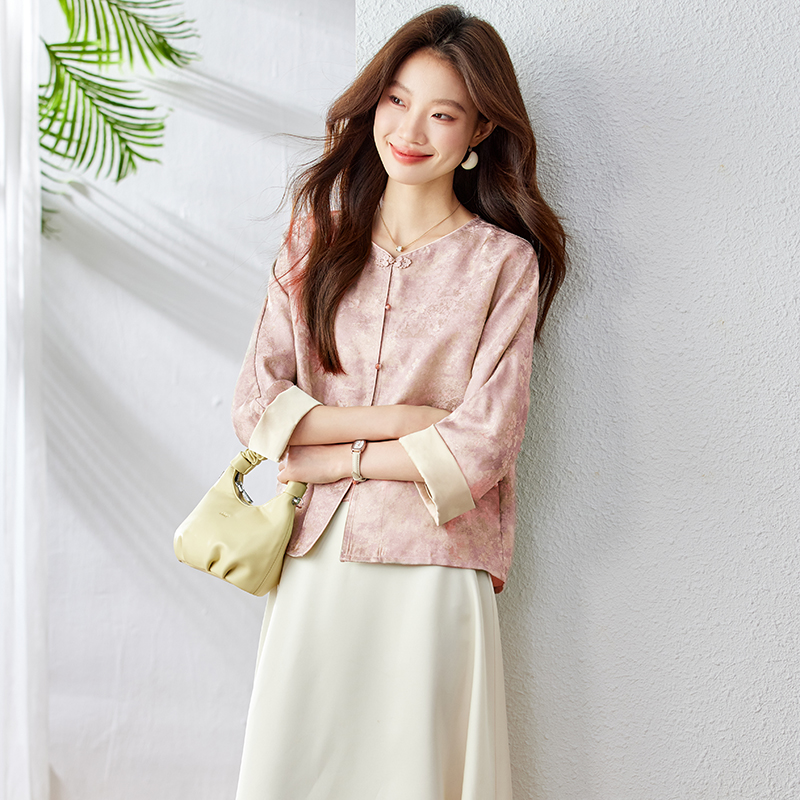 Chinese style summer coat short sleeve thin tops for women