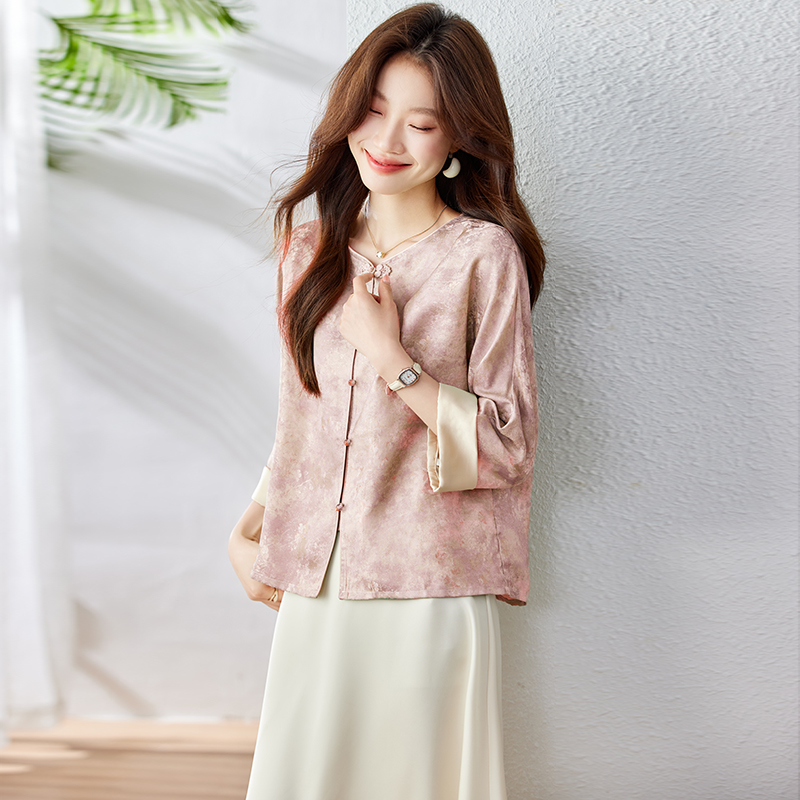 Chinese style summer coat short sleeve thin tops for women