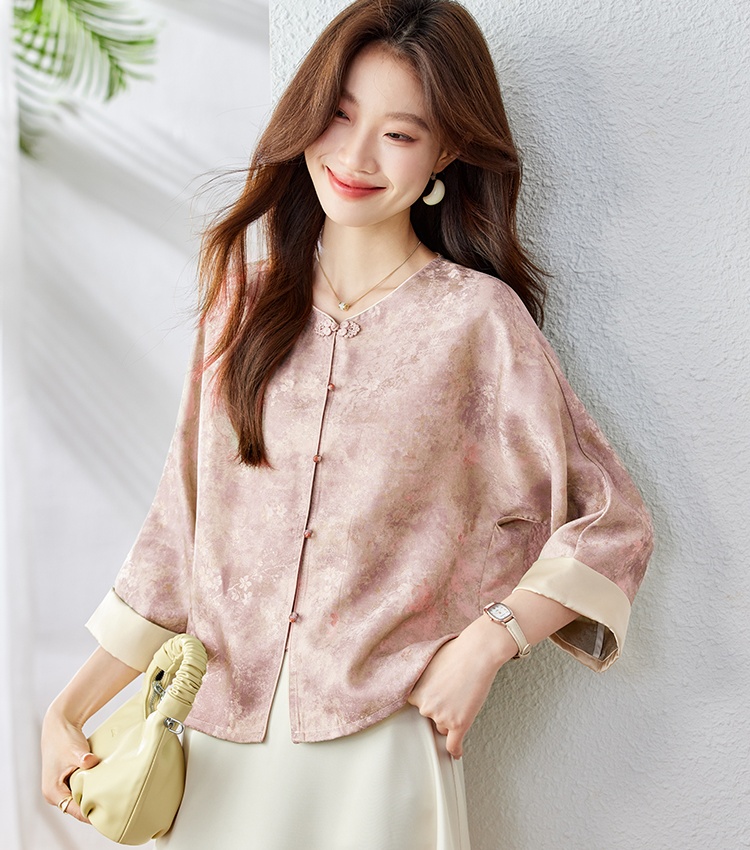 Chinese style summer coat short sleeve thin tops for women