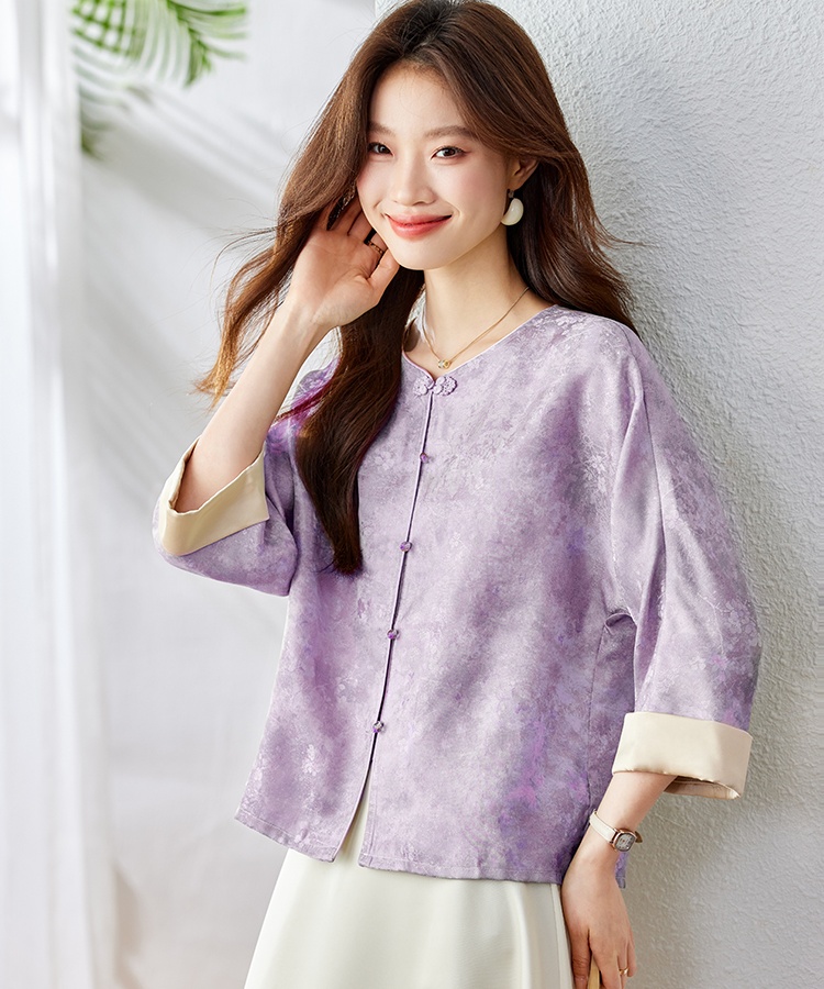 Chinese style summer coat short sleeve thin tops for women