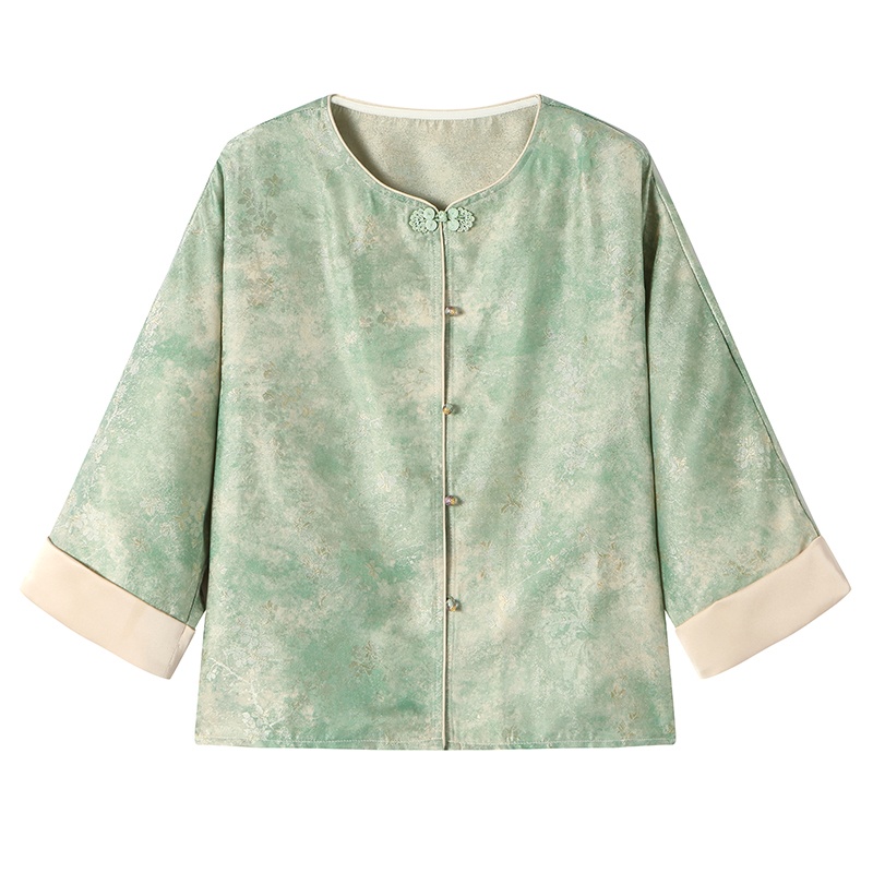 Chinese style summer coat short sleeve thin tops for women