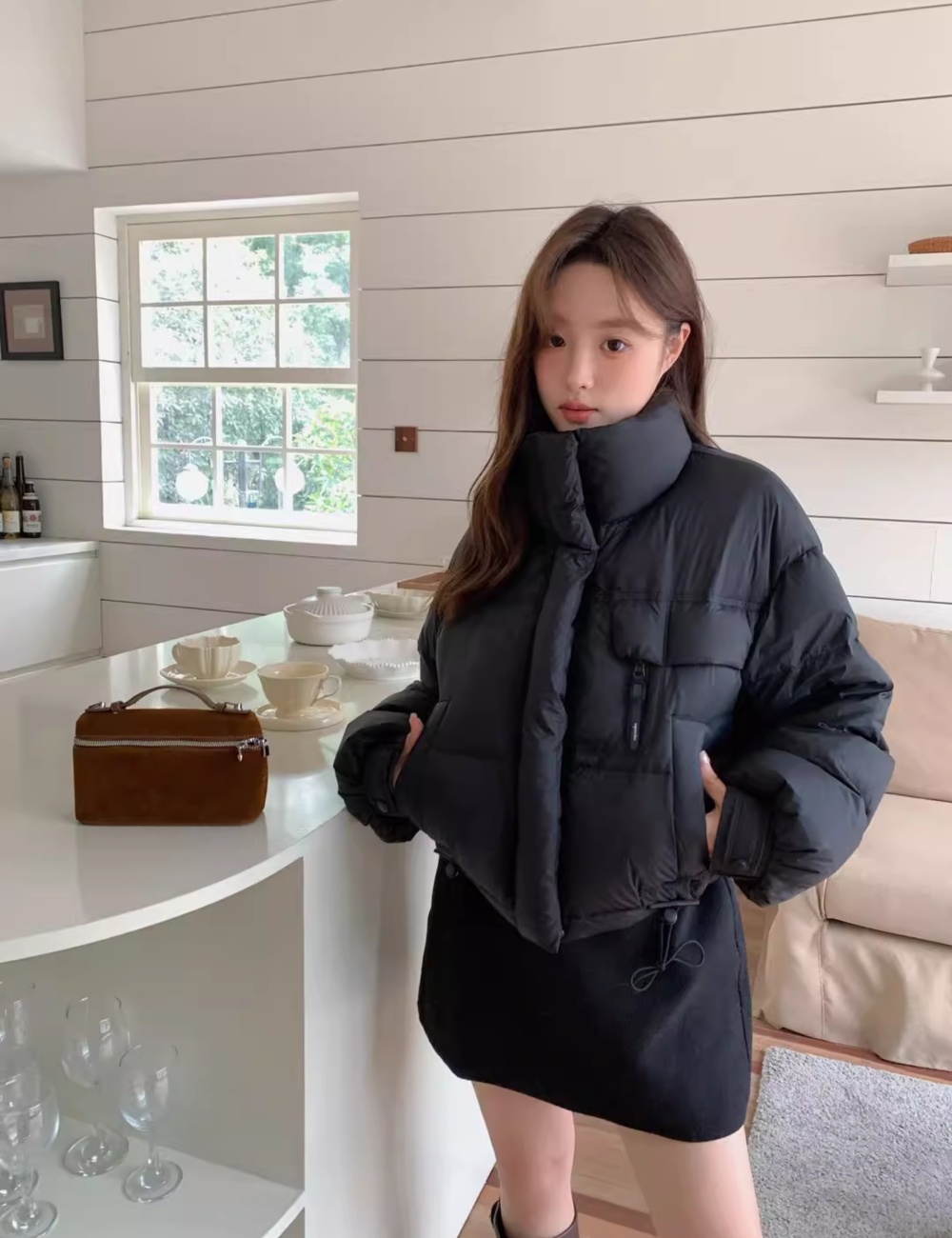 Zip short bread clothing simple duck down down coat for women