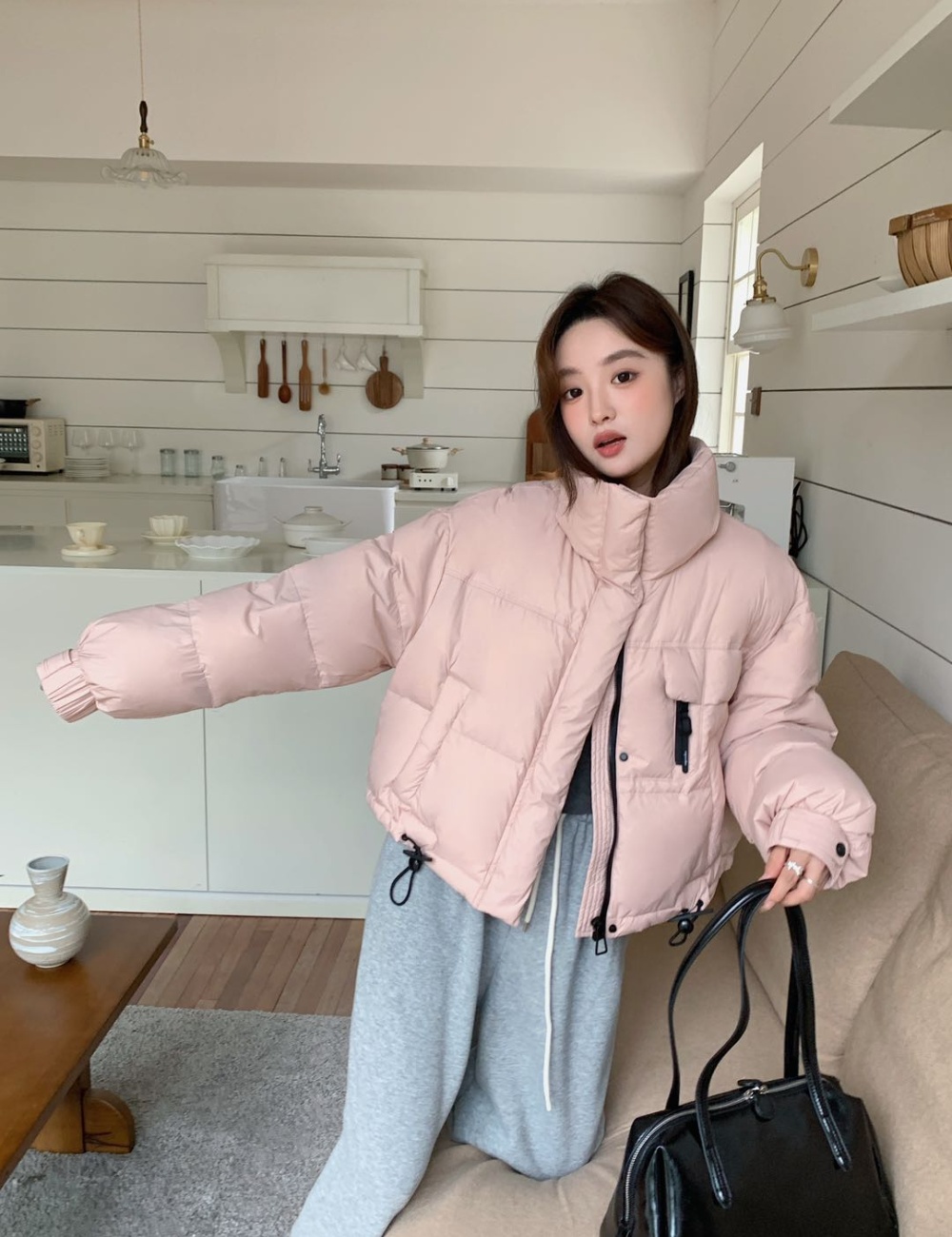 Zip short bread clothing simple duck down down coat for women