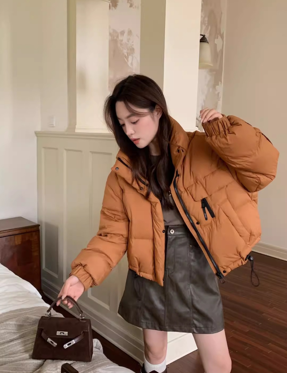 Zip short bread clothing simple duck down down coat for women