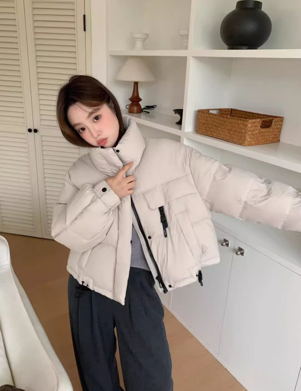 Zip short bread clothing simple duck down down coat for women