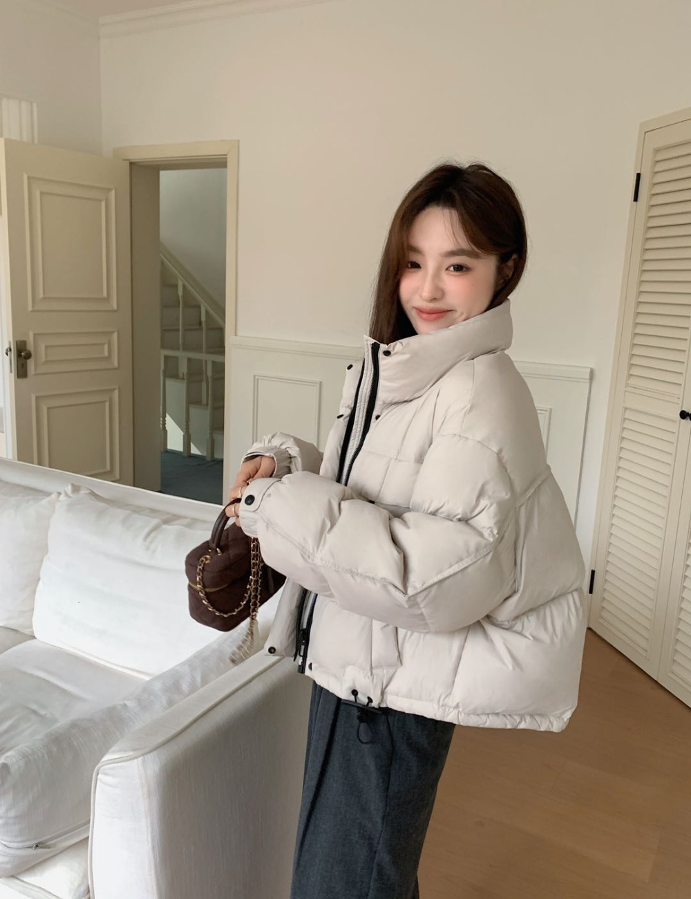 Zip short bread clothing simple duck down down coat for women