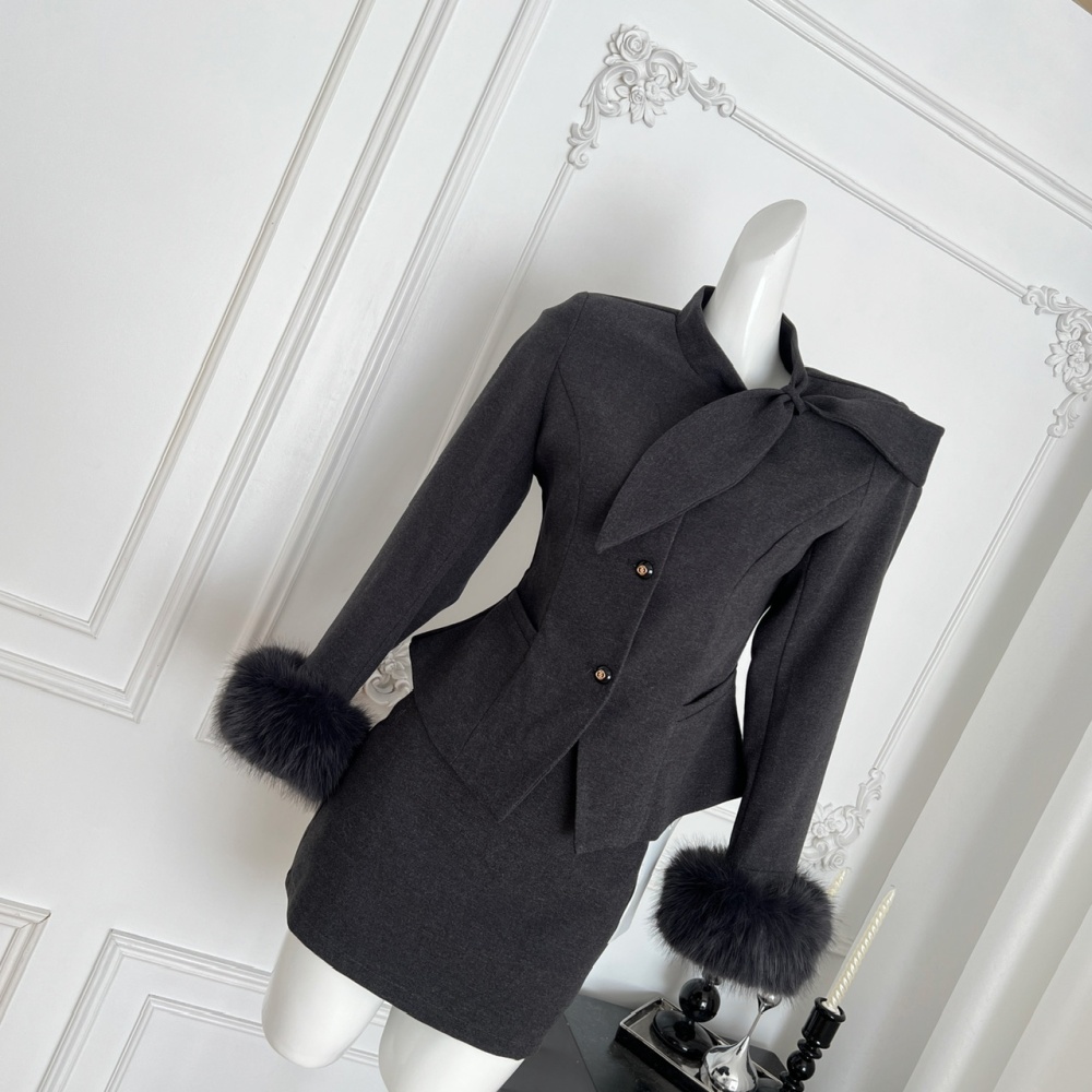 Package hip elmo ladies coat autumn temperament skirt a set