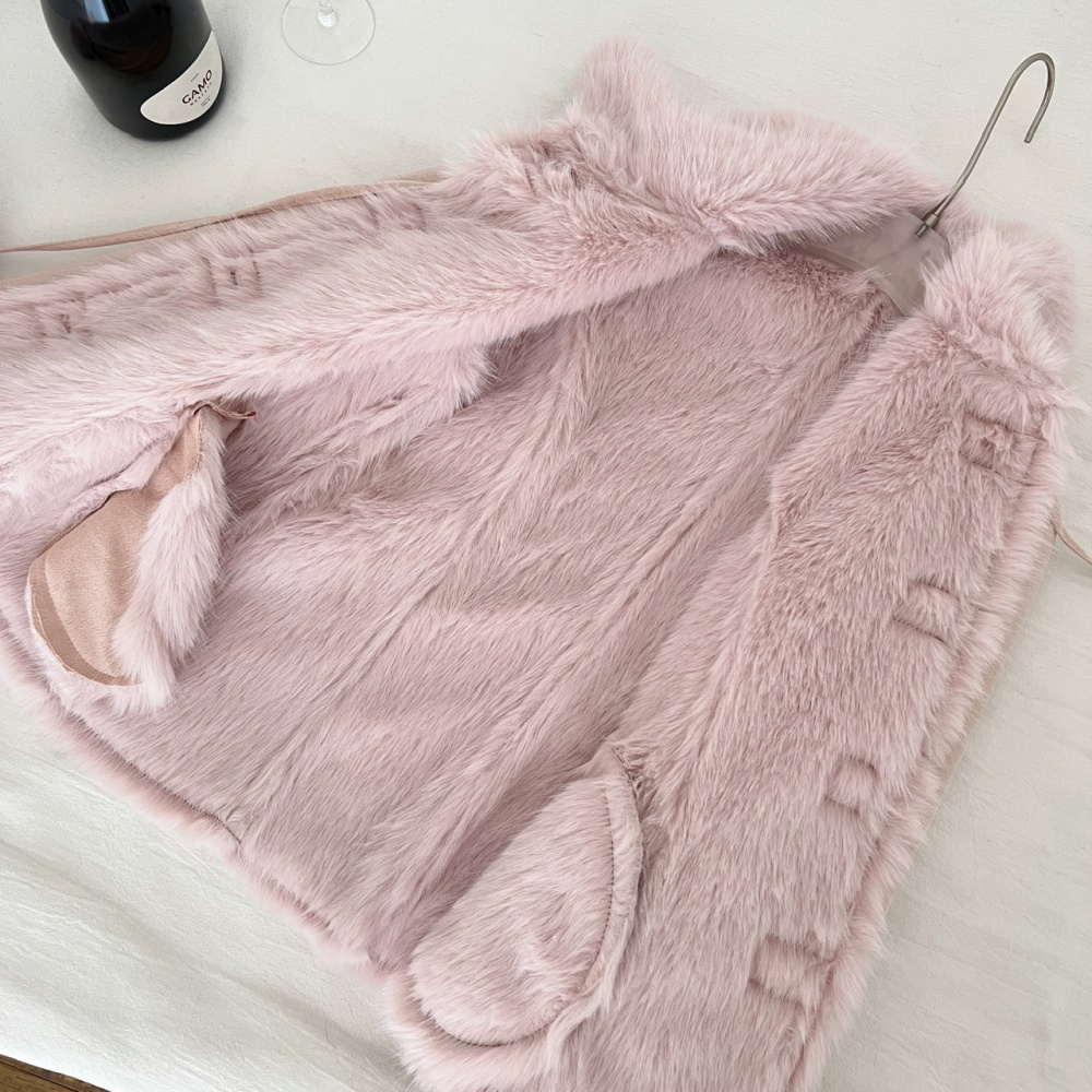 Thermal suede pinched waist faux fur elmo fox fur collar coat