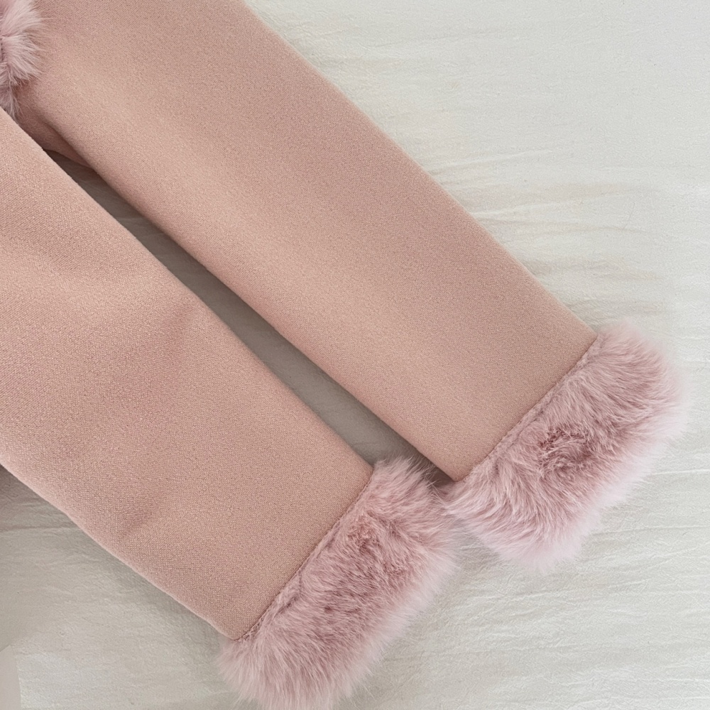 Thermal suede pinched waist faux fur elmo fox fur collar coat