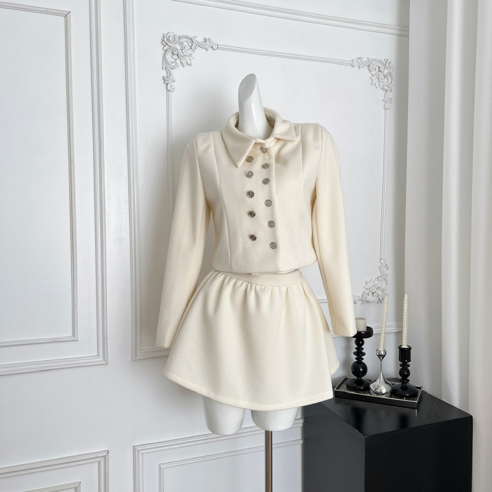 Thick and disorderly short skirt coat a set