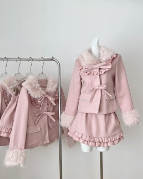 Japanese style lovely jacket strawberries short skirt a set