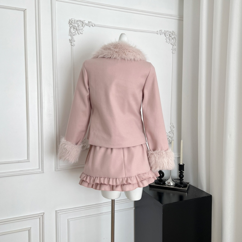 Japanese style lovely jacket strawberries short skirt a set