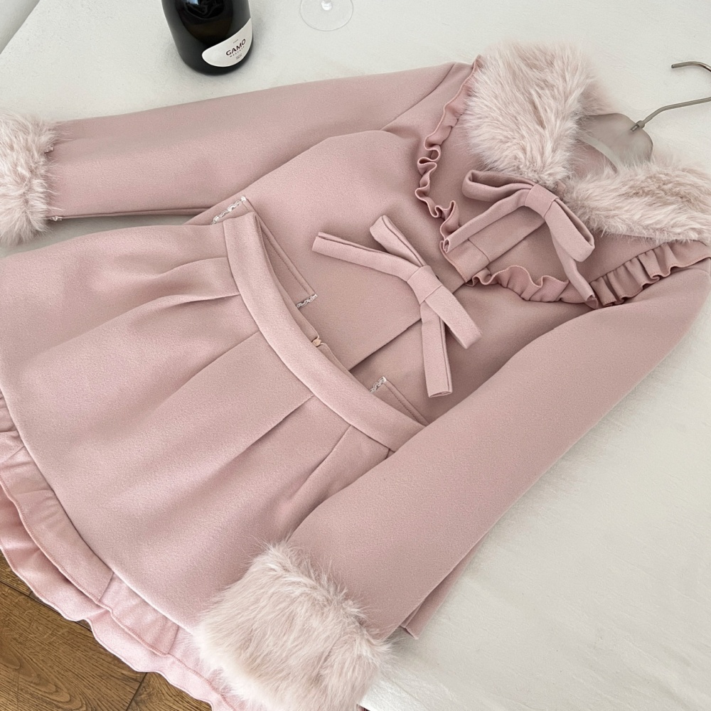 Japanese style lovely jacket strawberries short skirt a set