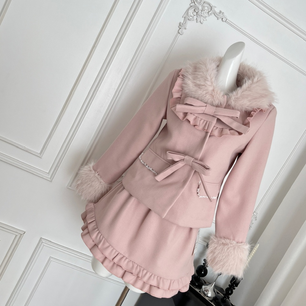 Japanese style lovely jacket strawberries short skirt a set