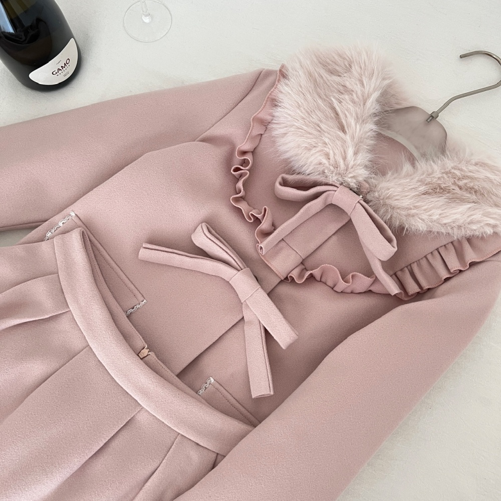 Japanese style lovely jacket strawberries short skirt a set