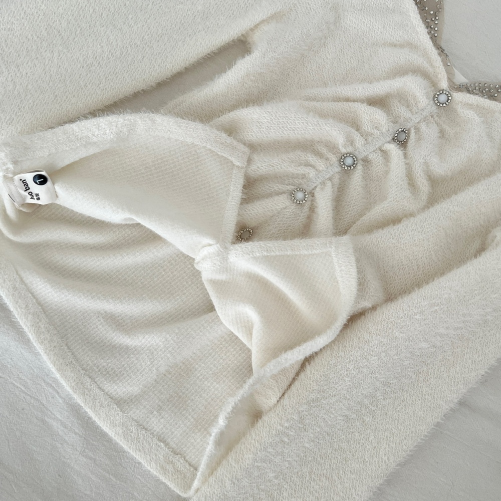 Gauze V-neck diamond knitted splice bottoming tops for women