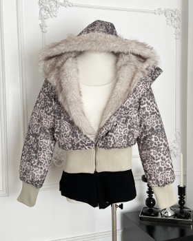 Duck down down oblique zipper large fur collar coat