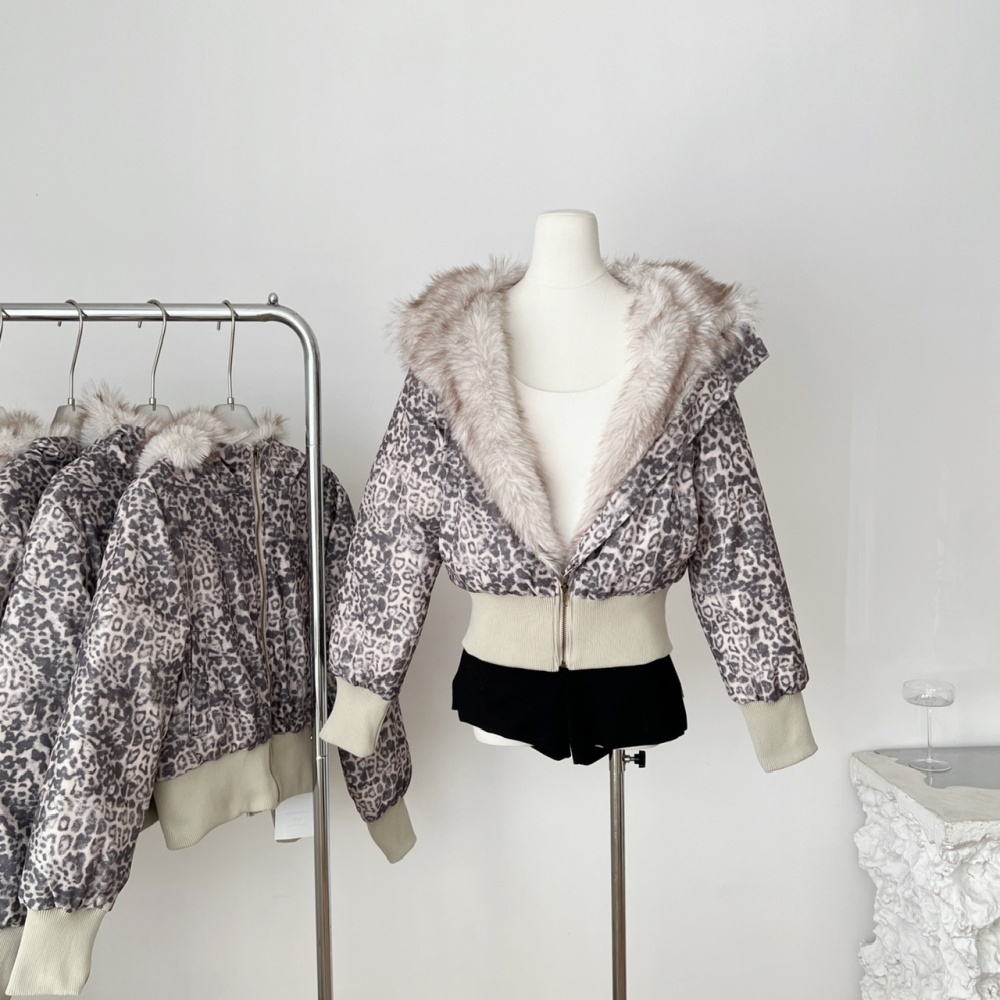 Duck down down oblique zipper large fur collar coat