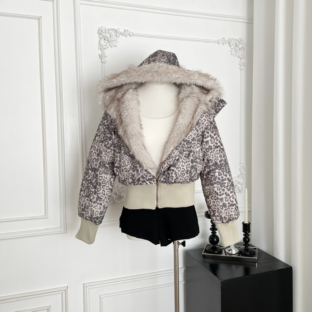 Duck down down oblique zipper large fur collar coat