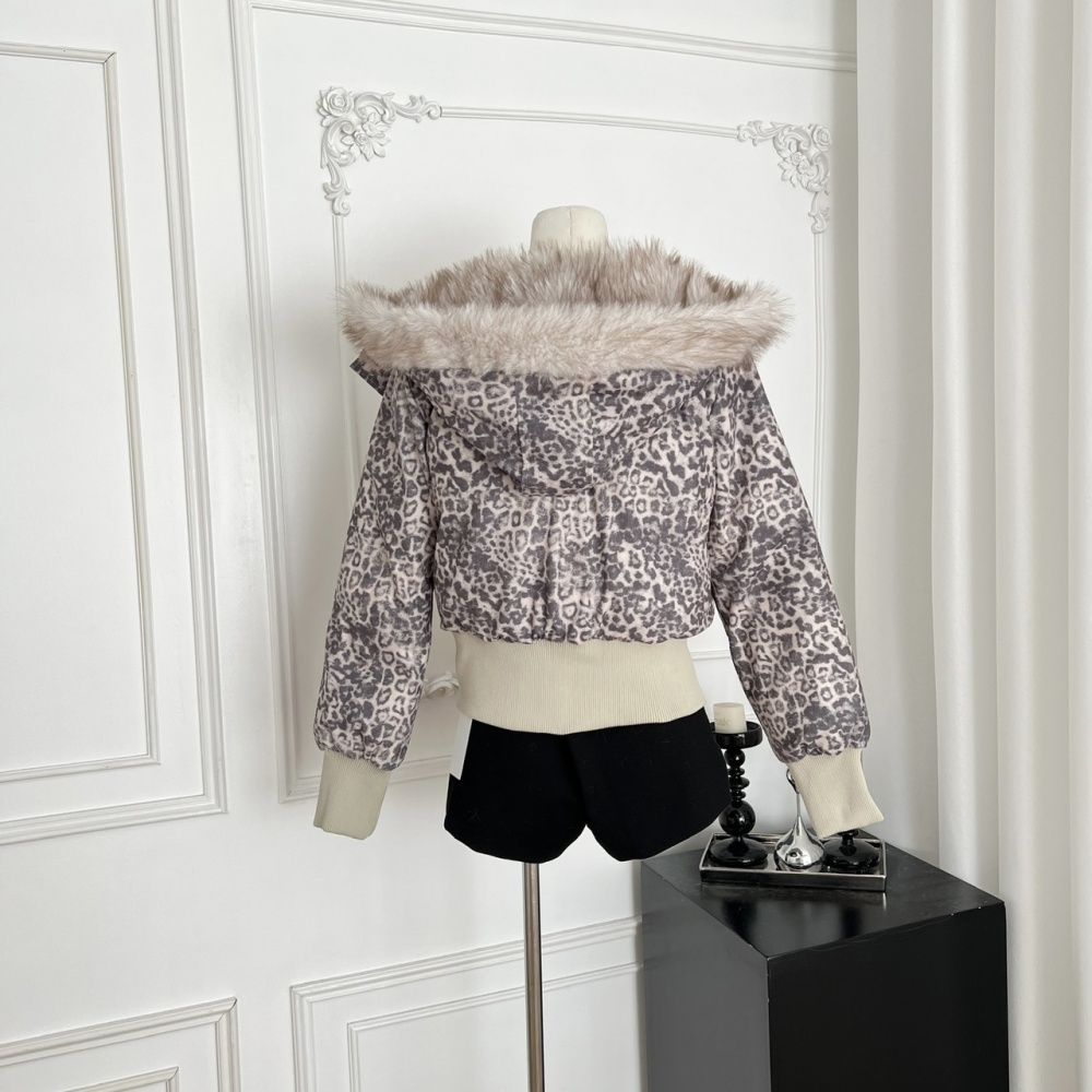 Duck down down oblique zipper large fur collar coat