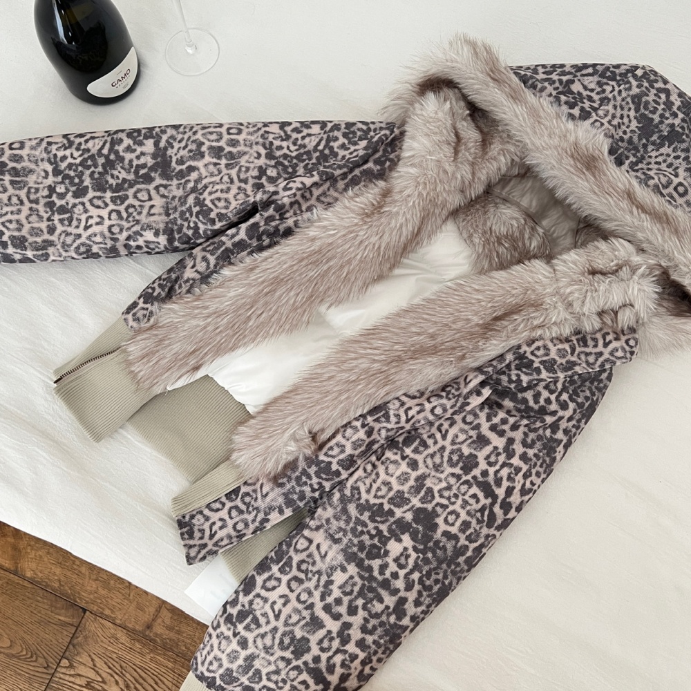 Duck down down oblique zipper large fur collar coat