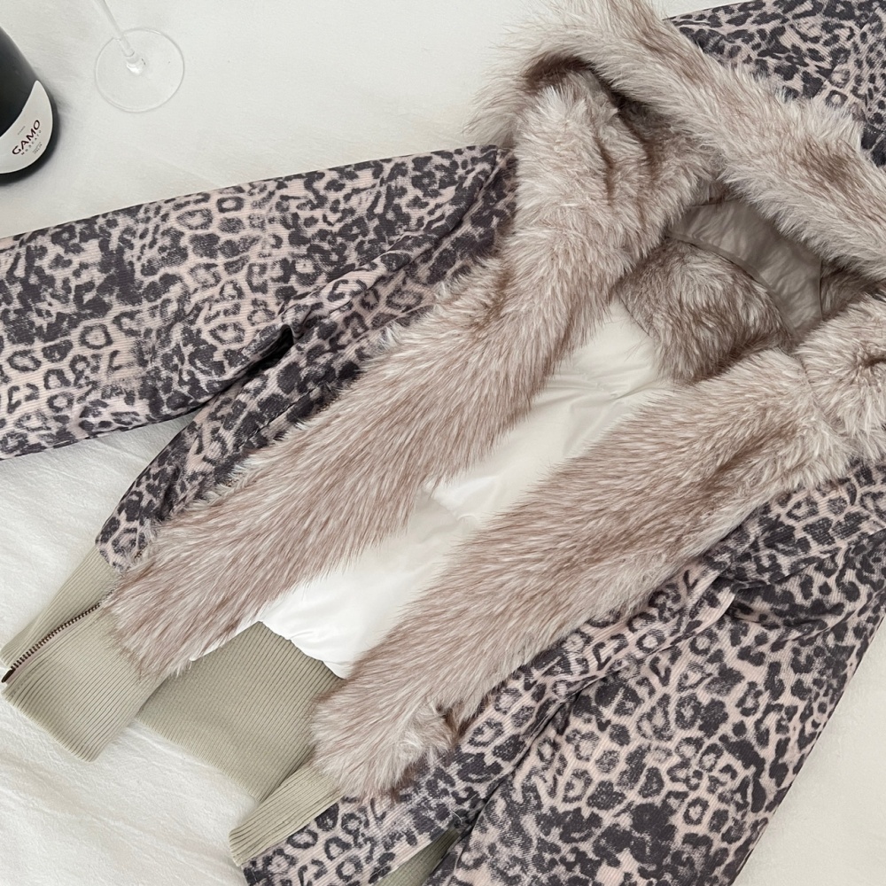 Duck down down oblique zipper large fur collar coat