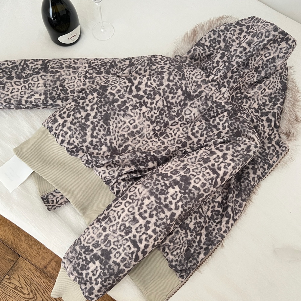 Duck down down oblique zipper large fur collar coat