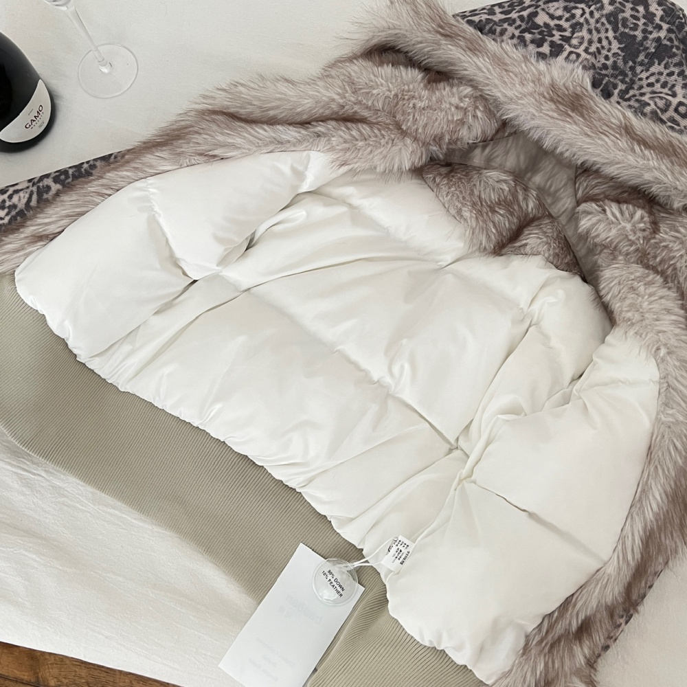 Duck down down oblique zipper large fur collar coat