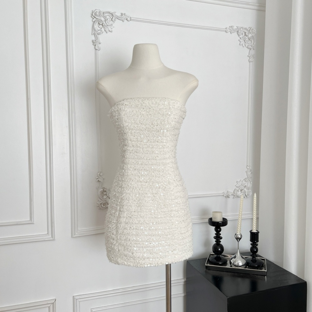 Splice wrapped chest sexy slim package hip dress