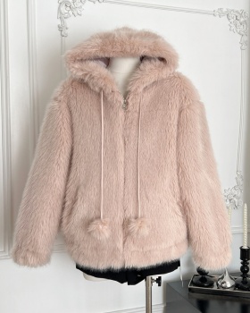 Small hairball clip cotton coat plush hooded fur coat