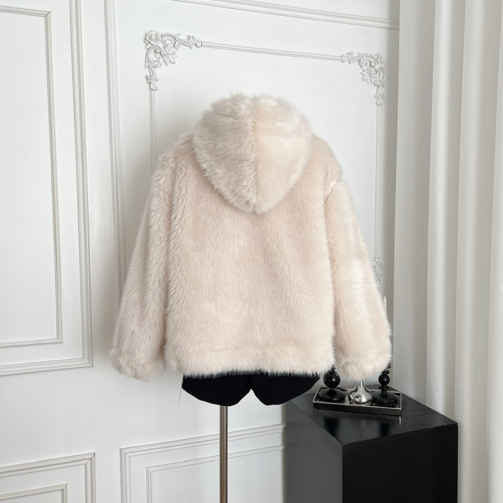 Small hairball clip cotton coat plush hooded fur coat