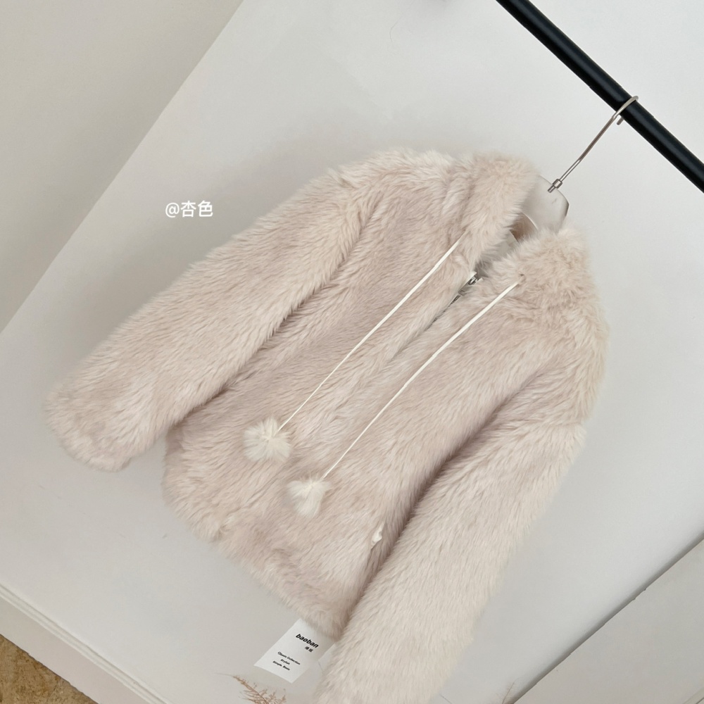 Small hairball clip cotton coat plush hooded fur coat