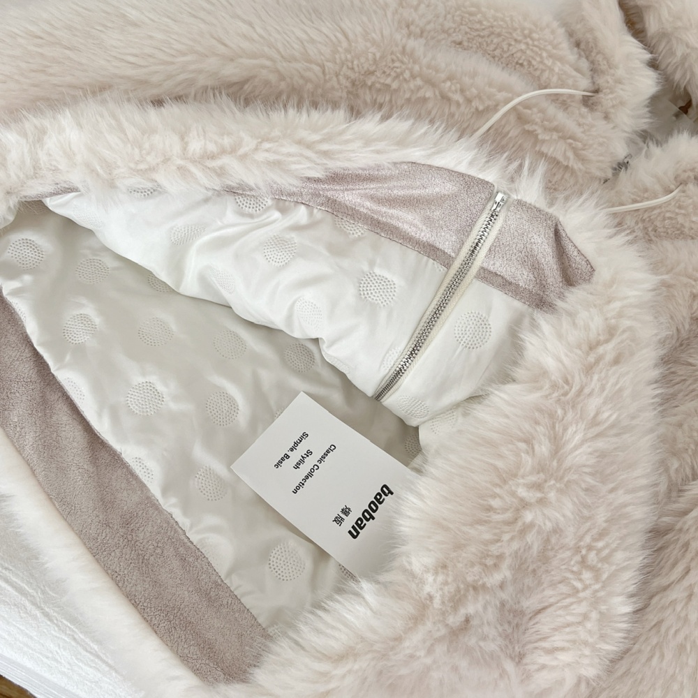 Small hairball clip cotton coat plush hooded fur coat