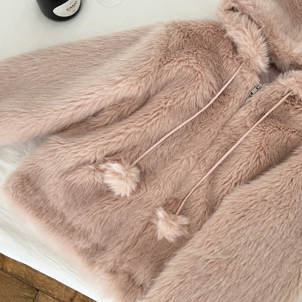 Small hairball clip cotton coat plush hooded fur coat