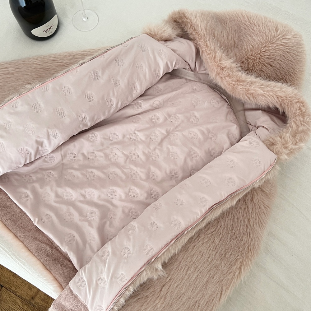 Small hairball clip cotton coat plush hooded fur coat