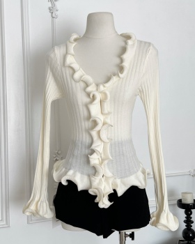 Beige slim sweater spring and autumn wood ear bottoming shirt