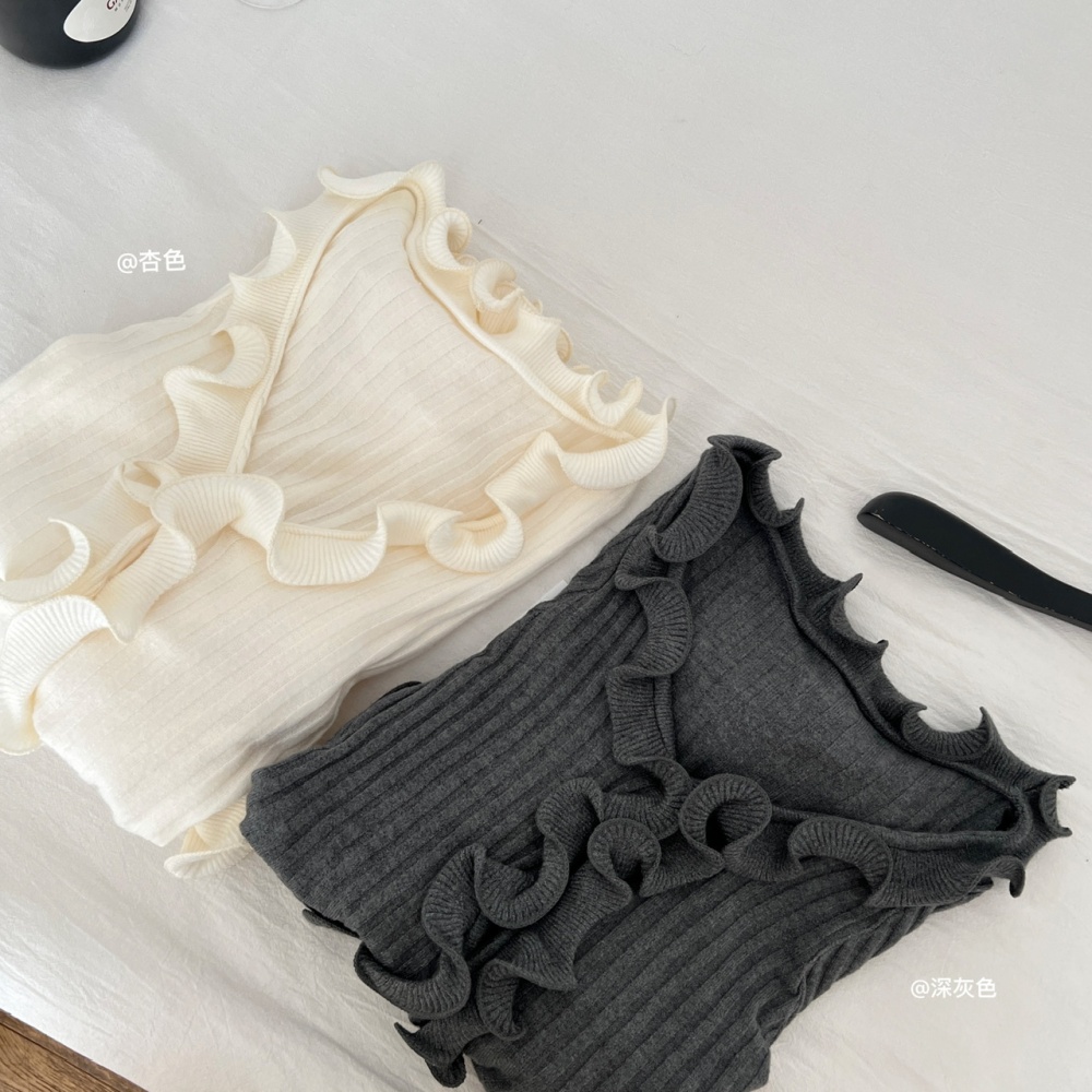 Beige slim sweater spring and autumn wood ear bottoming shirt