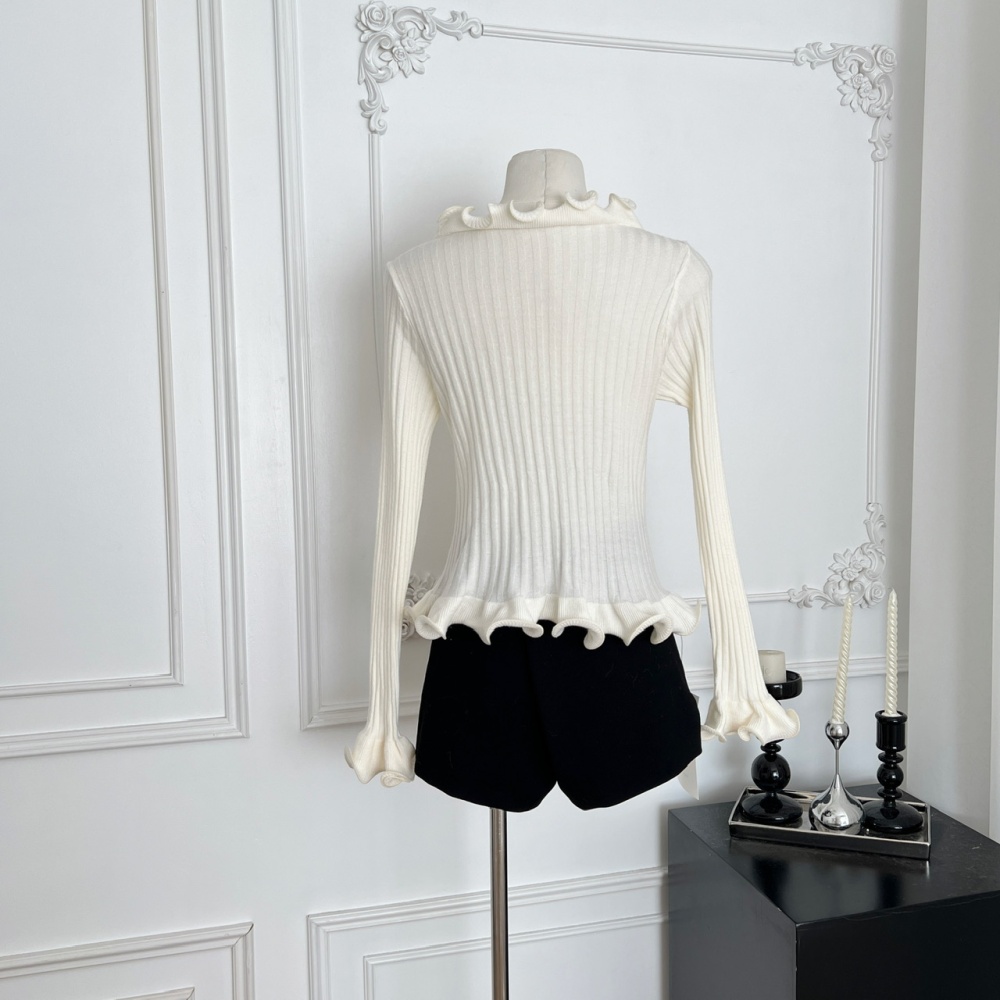 Beige slim sweater spring and autumn wood ear bottoming shirt