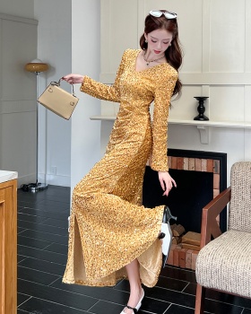 Autumn V-neck dress fashion package hip long dress