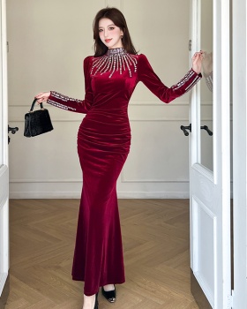 Autumn rhinestone dress fashion package hip long dress