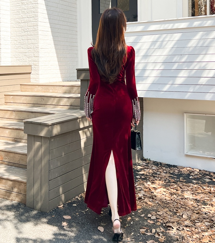 Autumn rhinestone dress fashion package hip long dress
