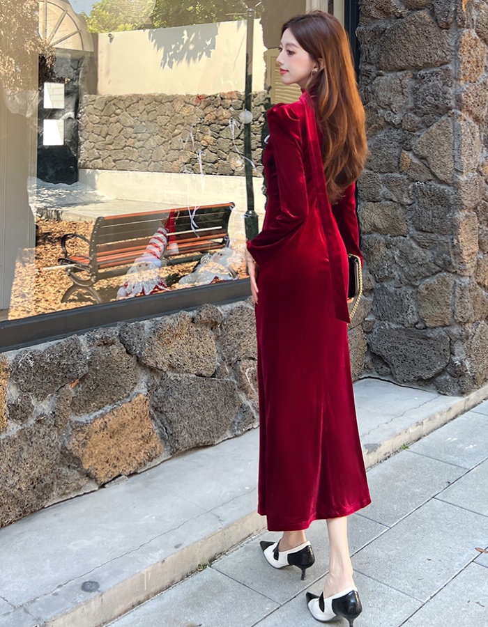 Temperament fashion long dress package hip golden velvet dress